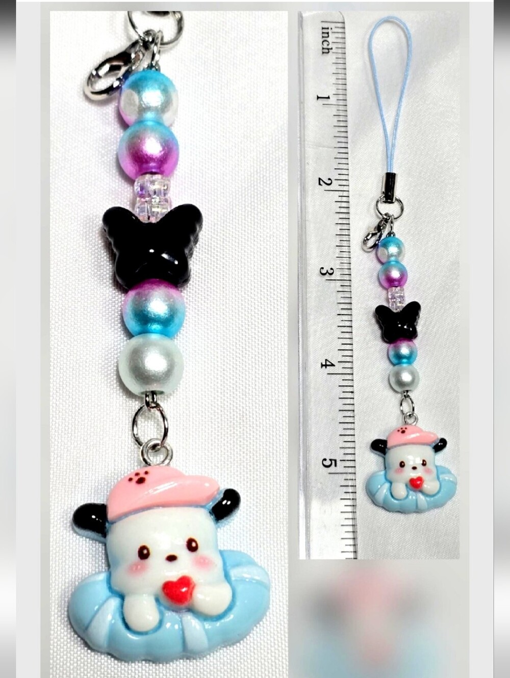 Pochacco Kawaii Beaded Key Chain or Phone Charm